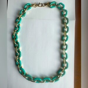 JKCN 26.5” Chunky Turquoise & Gold Tone Chain Necklace Long Statement EUC